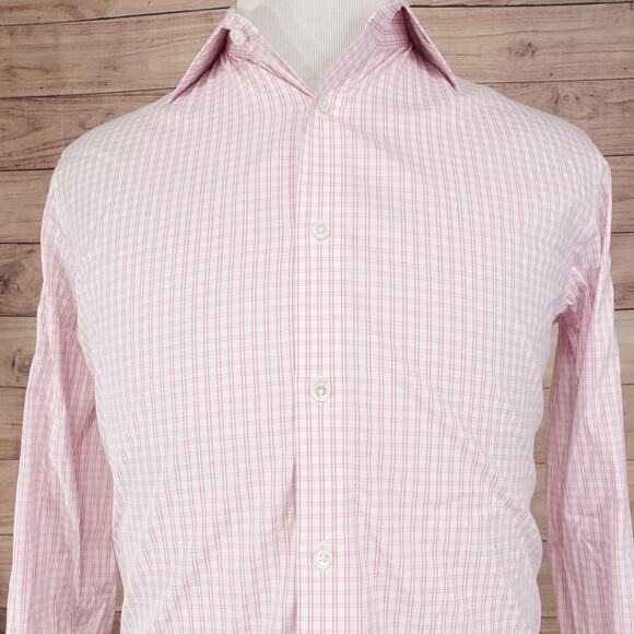 BONOBOS STRETCH SLIM FIT PINK CHECK BUTTON UP DRESS SHIRT 15.5 34 - Picture 1 of 7